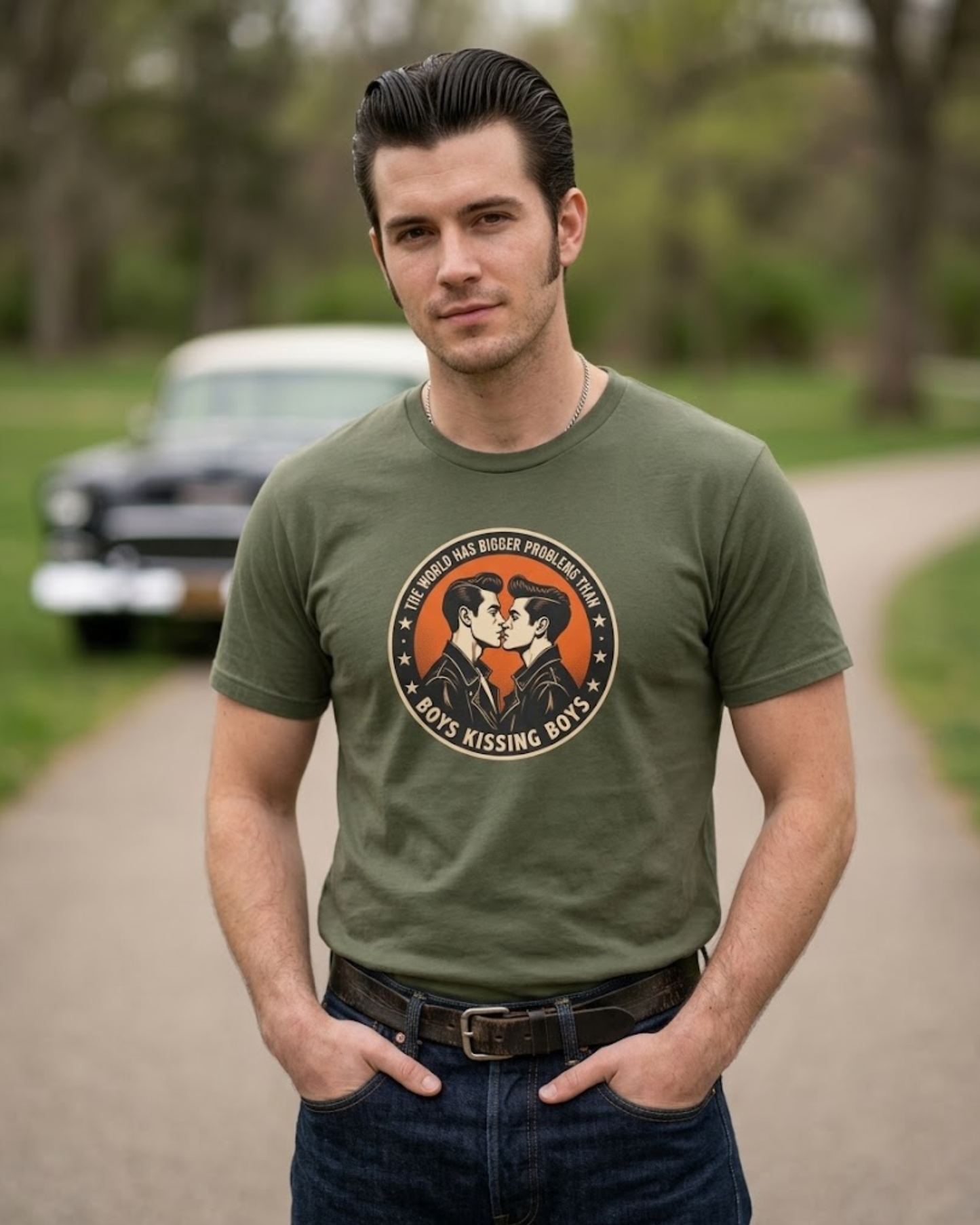 Boys Kissing Boys Tee — Vintage Greaser Design