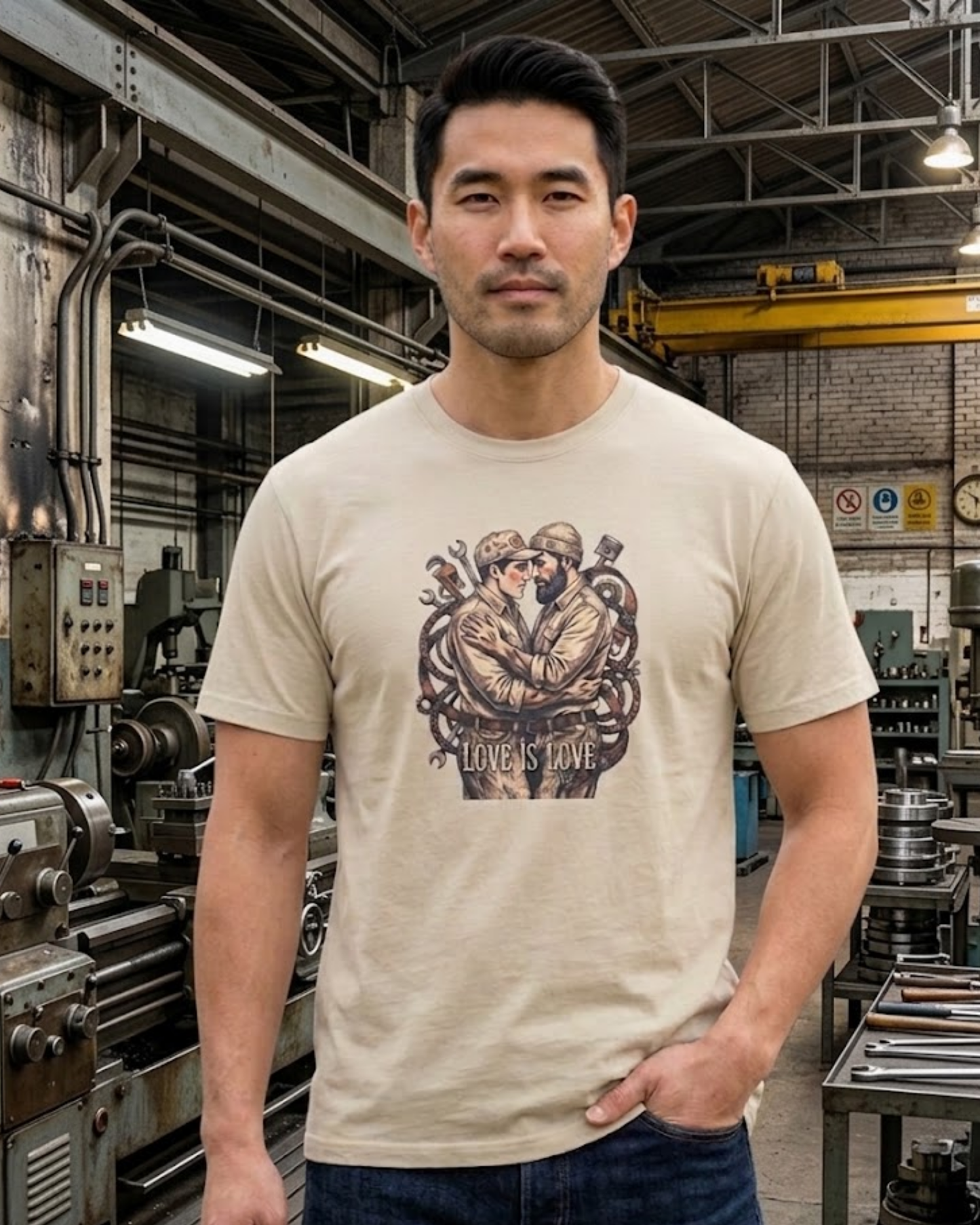 Love Is Love Vintage Mechanics Tee | Retro LGBTQ+ Tattoo-Style Graphic Shirt