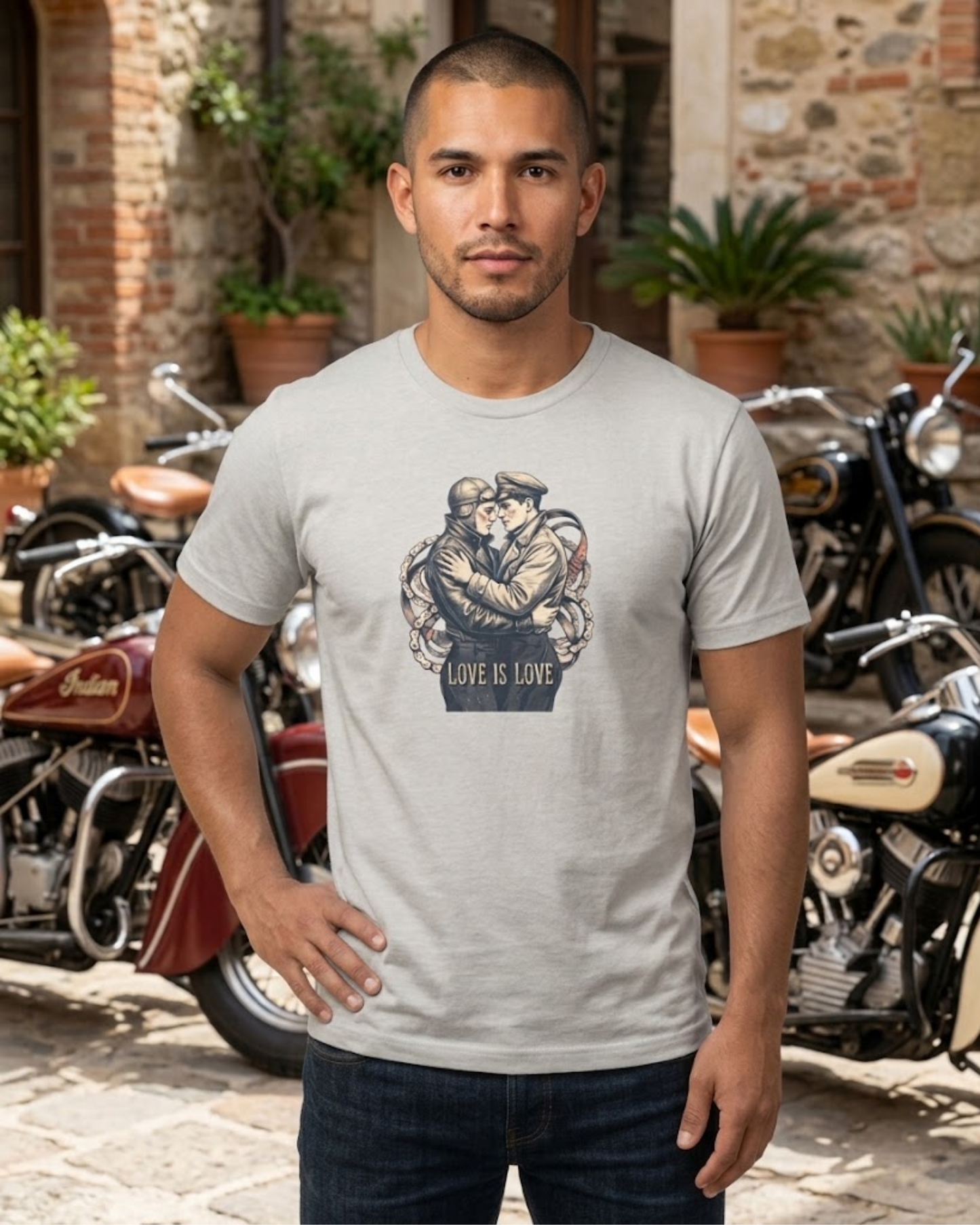 Love Is Love Vintage Bikers Tee | Retro LGBTQ+ Tattoo-Style Graphic Shirt