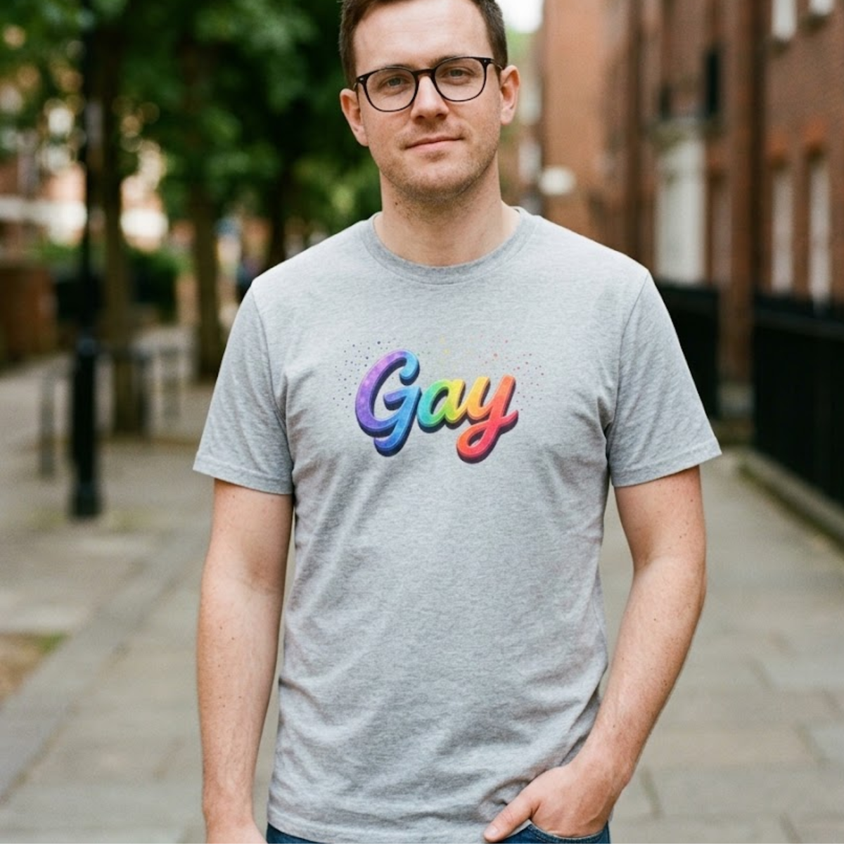 Rainbow Script Gay Tee