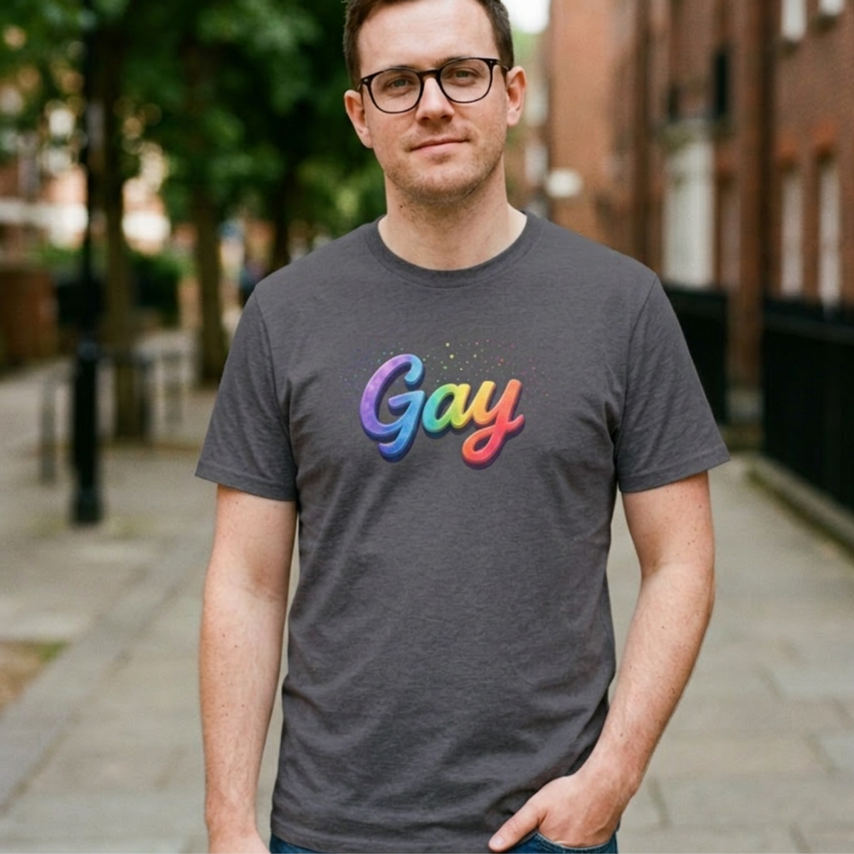 Rainbow Script Gay Tee