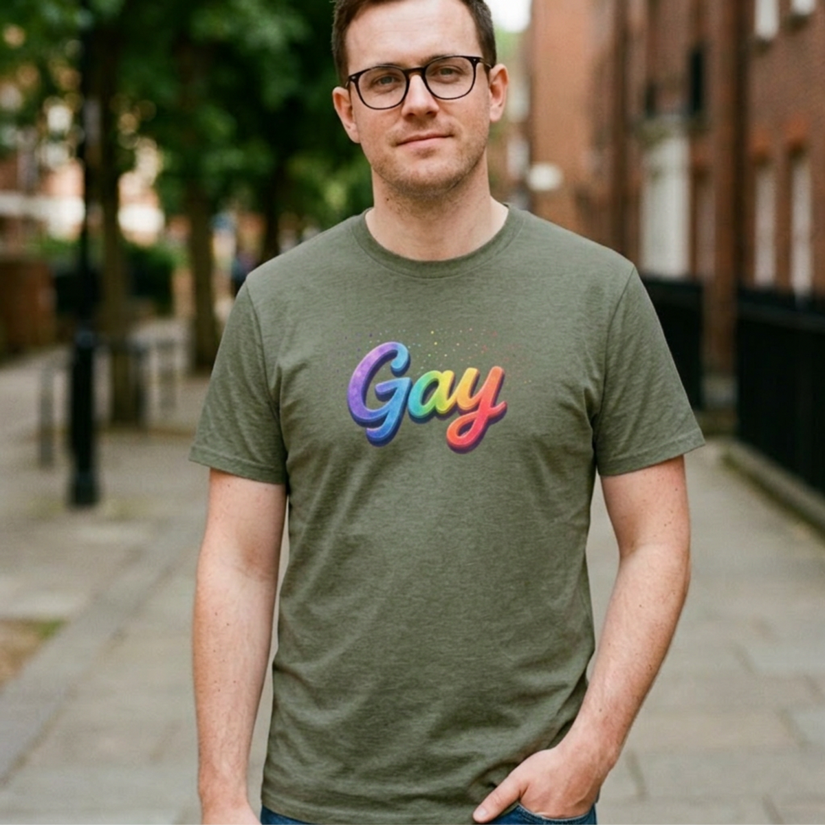 Rainbow Script Gay Tee