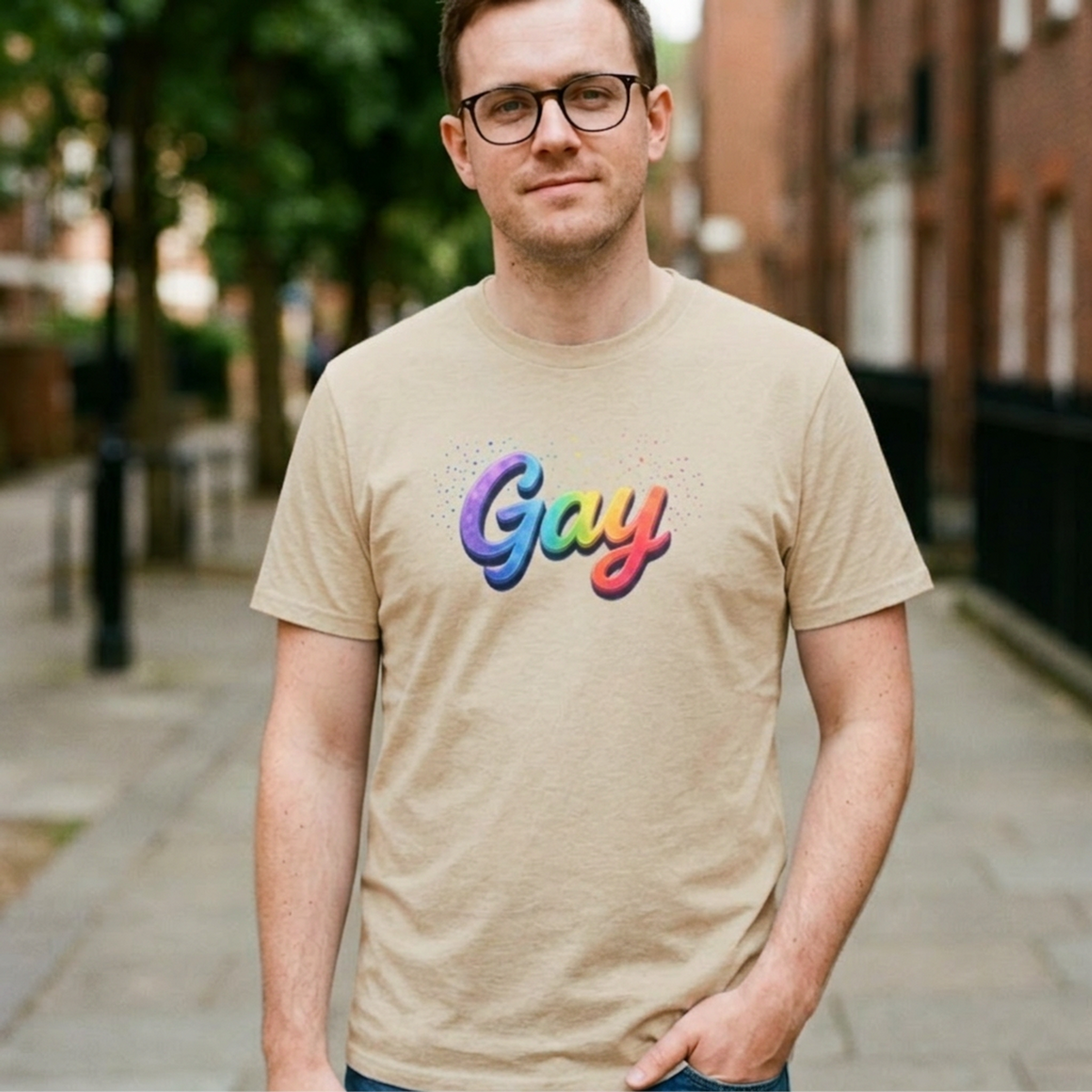 Rainbow Script Gay Tee